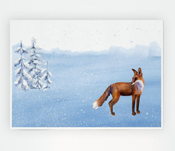 Fox In The Delicate Snow Print Poster Wall Art