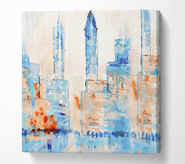 A Square Canvas Print Showing Hazy Streets Of New York Square Wall Art