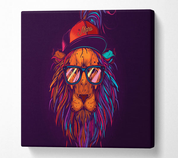 A Square Canvas Print Showing Lion Sunglasses Square Wall Art