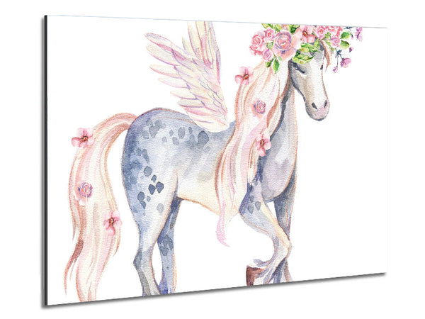 Unicorn Head Flowers Metal Print