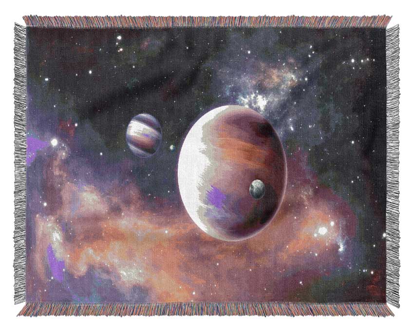 Planets In Orbit Woven Blanket
