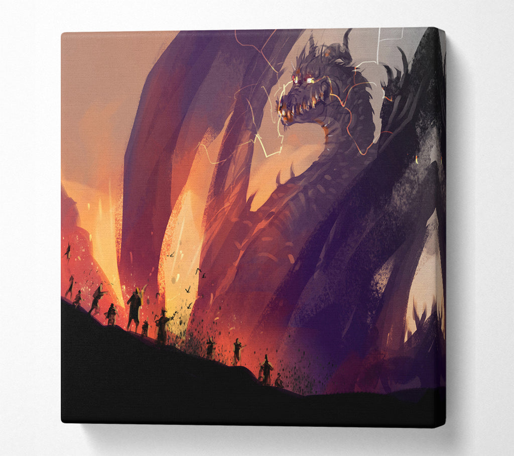 A Square Canvas Print Showing When The Dragon Attacks Square Wall Art