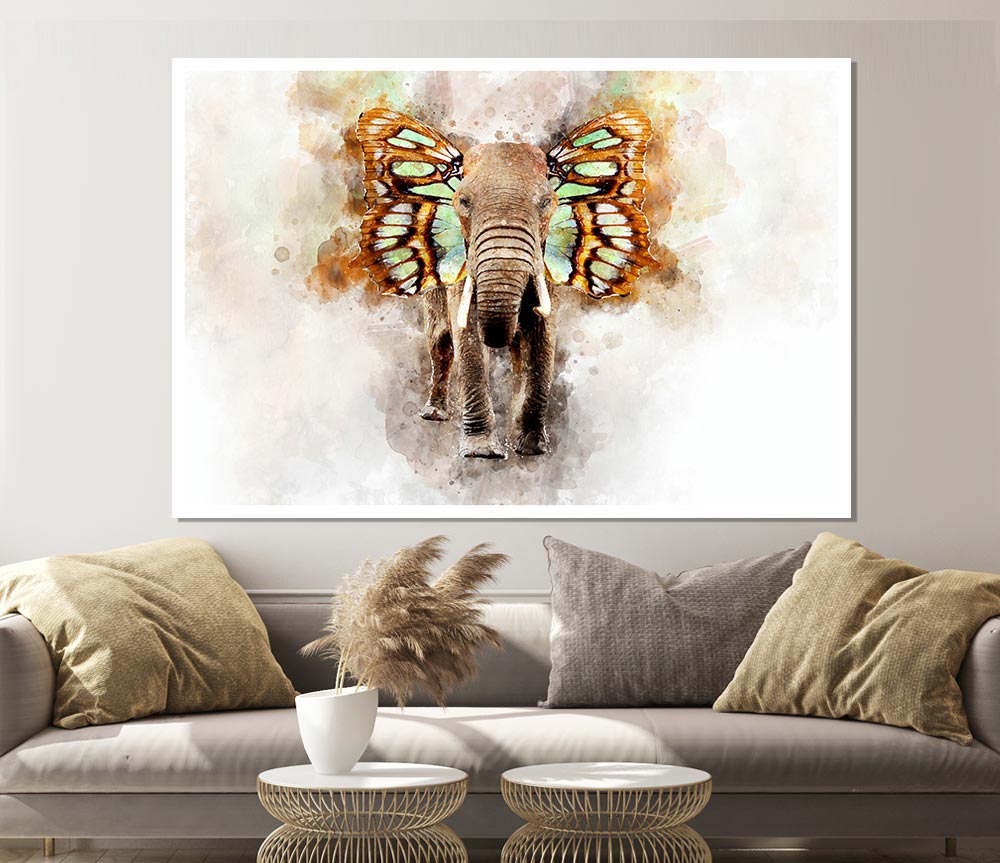 Elephant Butterfly Ears Print Poster Wall Art