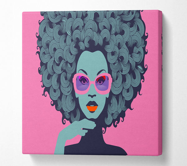 A Square Canvas Print Showing Glasses Big Hair Woman Square Wall Art