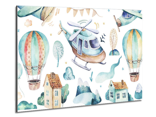 Watercolour Helicopter Metal Print