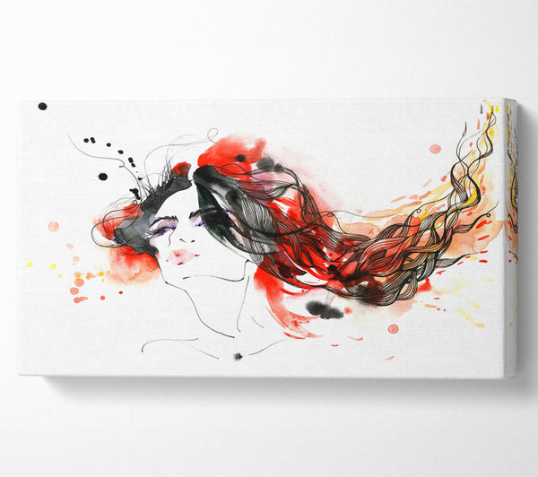 Frau in Tinte und Rot