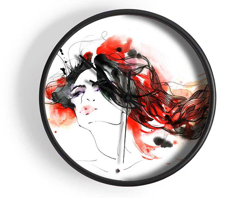 Woman In Ink And Red Clock - Wallart-Direct UK