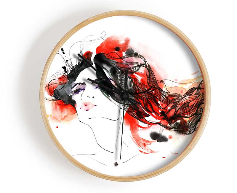Woman In Ink And Red Clock - Wallart-Direct UK