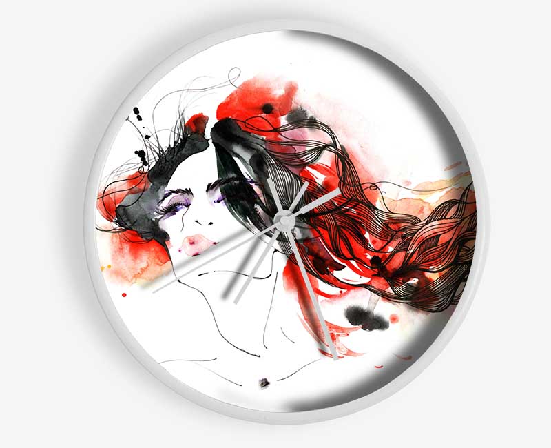 Woman In Ink And Red Clock - Wallart-Direct UK