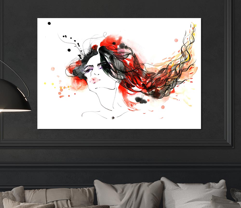 Woman In Ink And Red Print Poster Wall Art