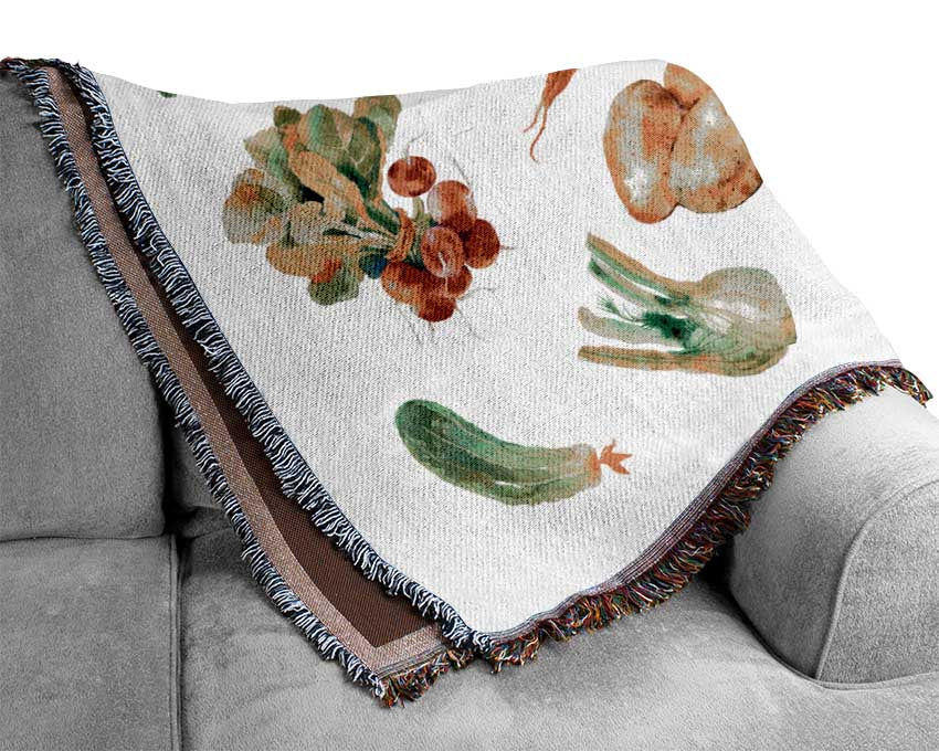Selection Of Watercolour Vegetables Woven Blanket