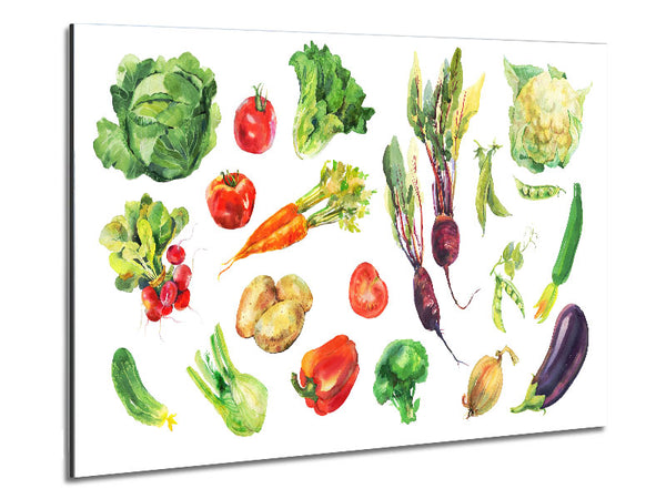 Selection Of Watercolour Vegetables Metal Print
