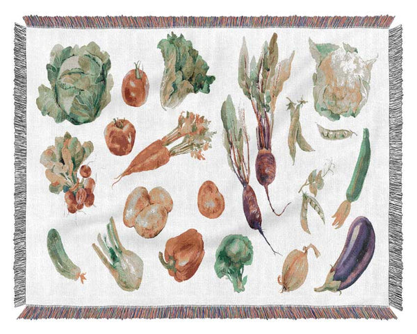 Selection Of Watercolour Vegetables Woven Blanket