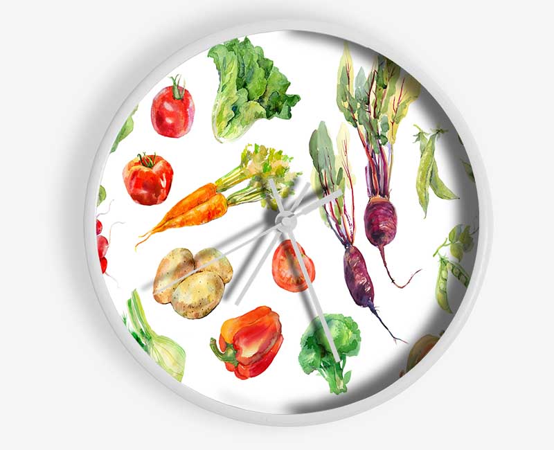 Selection Of Watercolour Vegetables Clock - Wallart-Direct UK