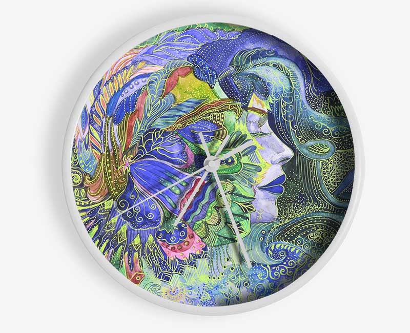 Green Pattern Woman Clock - Wallart-Direct UK