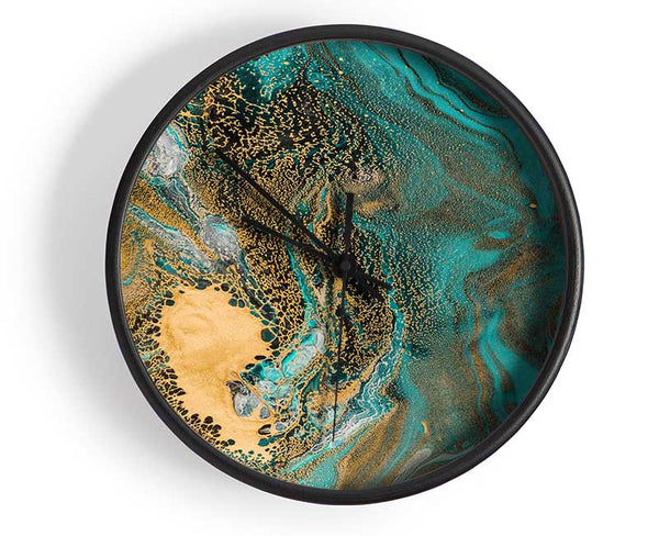 Turquoise And Teal Oil Flow Clock - Wallart-Direct UK