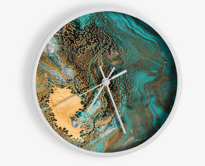 Turquoise And Teal Oil Flow Clock - Wallart-Direct UK