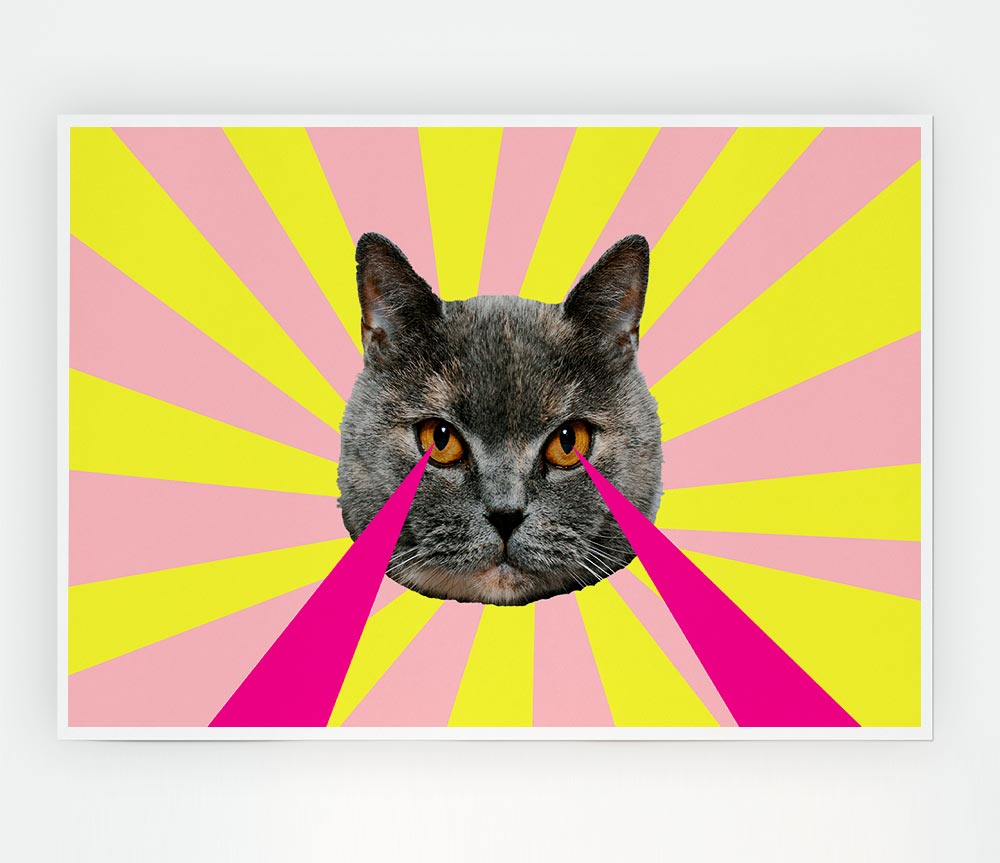 Cat Lazer Eyes Print Poster Wall Art