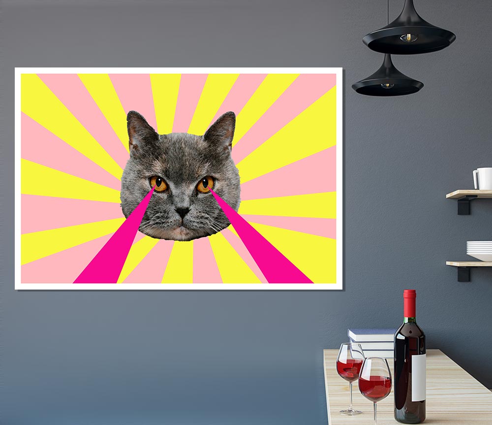 Cat Lazer Eyes Print Poster Wall Art