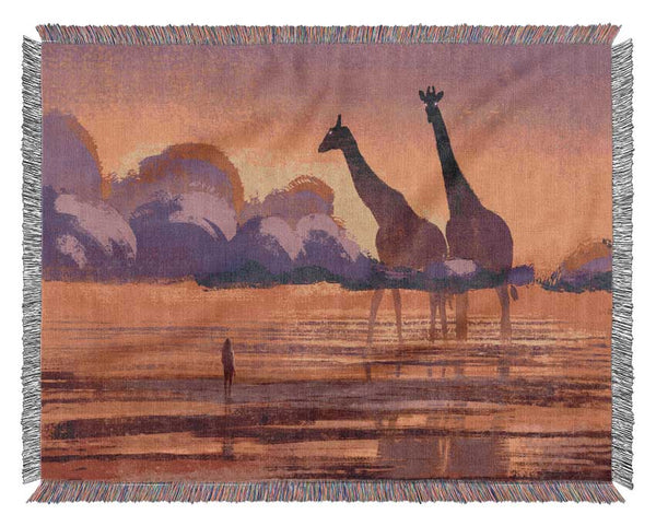 Giant Giraffes In The Distance Woven Blanket