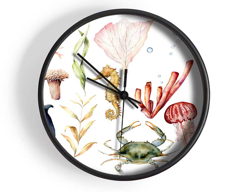 Water Colour Sea Creatures Clock - Wallart-Direct UK