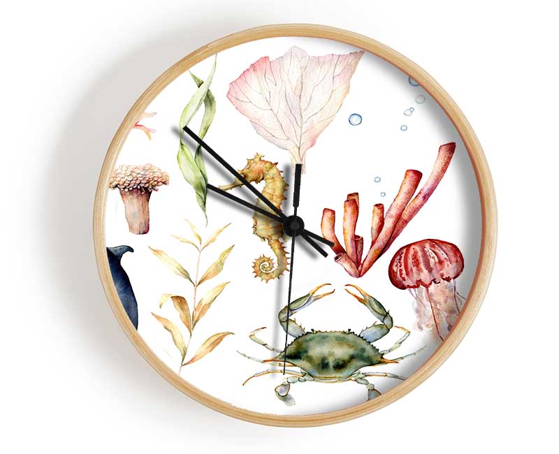 Water Colour Sea Creatures Clock - Wallart-Direct UK