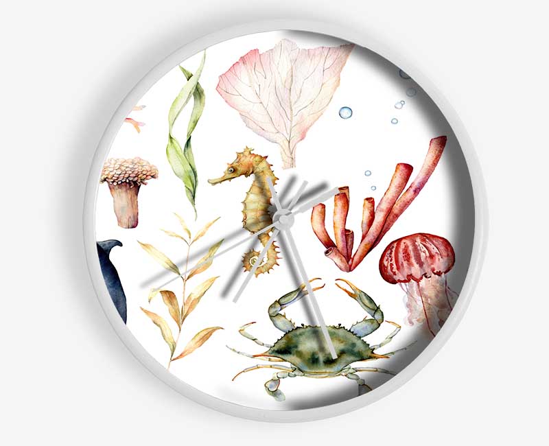 Water Colour Sea Creatures Clock - Wallart-Direct UK
