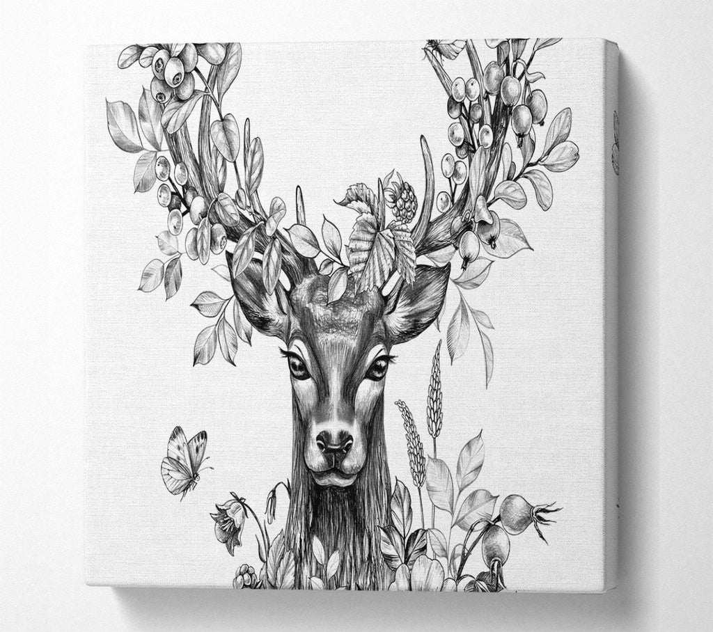 A Square Canvas Print Showing The Floral Deer Square Wall Art