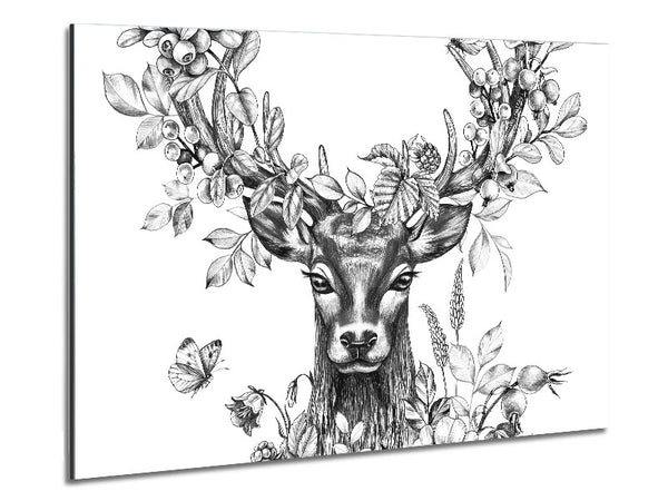 The Floral Deer Metal Print