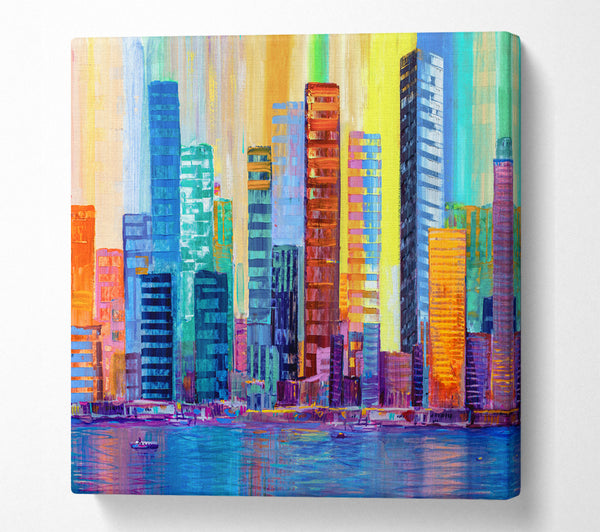 A Square Canvas Print Showing Warm And Cool City Lights Square Wall Art