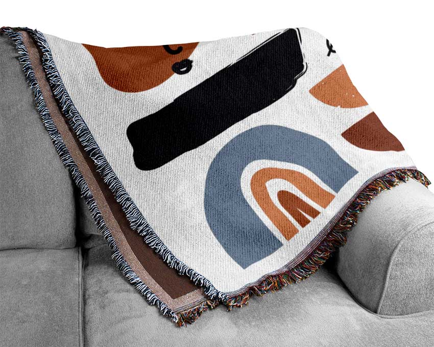 Mid Century Shapes And Faces Woven Blanket