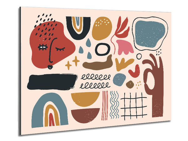 Mid Century Shapes And Faces Metal Print