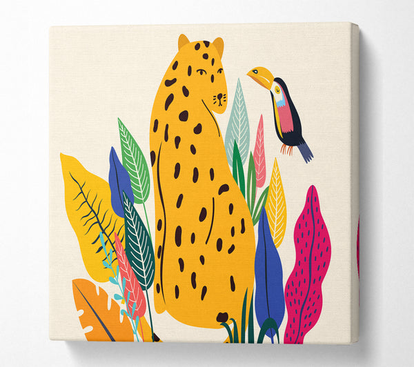 A Square Canvas Print Showing Mid Century Leopard Square Wall Art