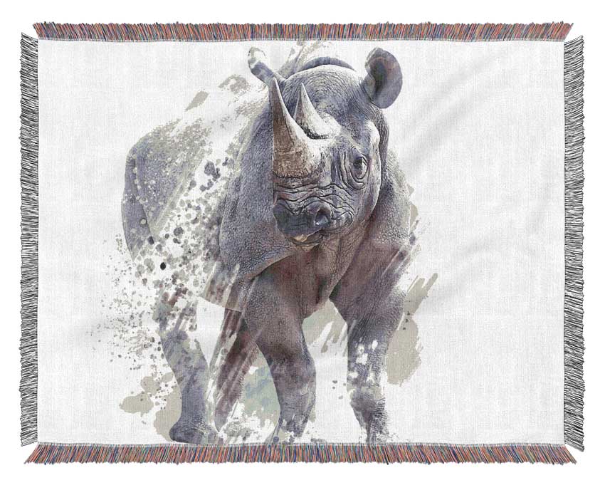 Watercolour Rhino Woven Blanket