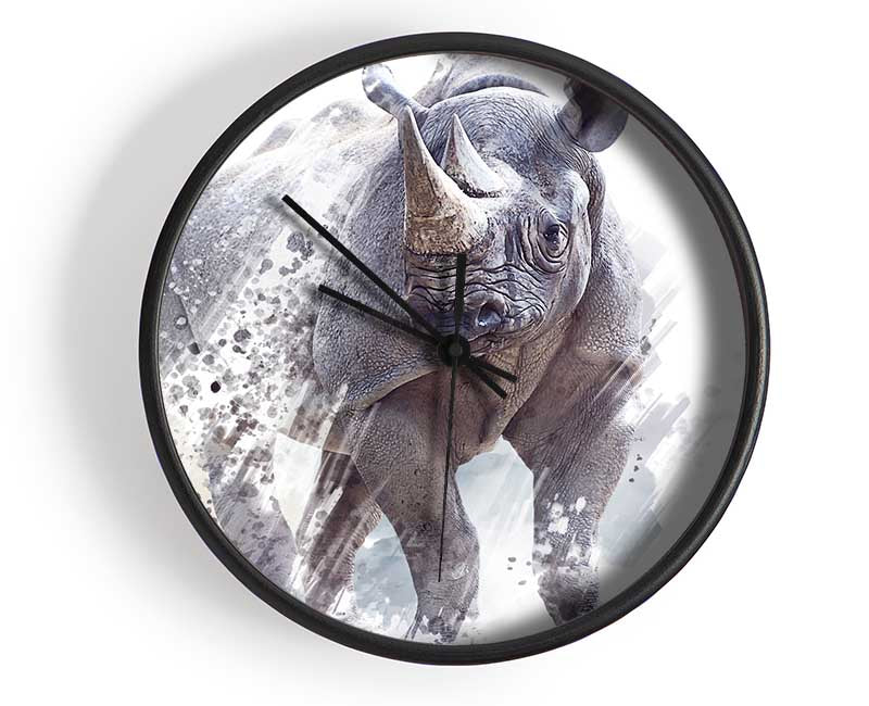 Watercolour Rhino Clock - Wallart-Direct UK