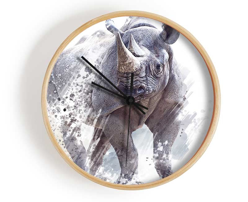 Watercolour Rhino Clock - Wallart-Direct UK