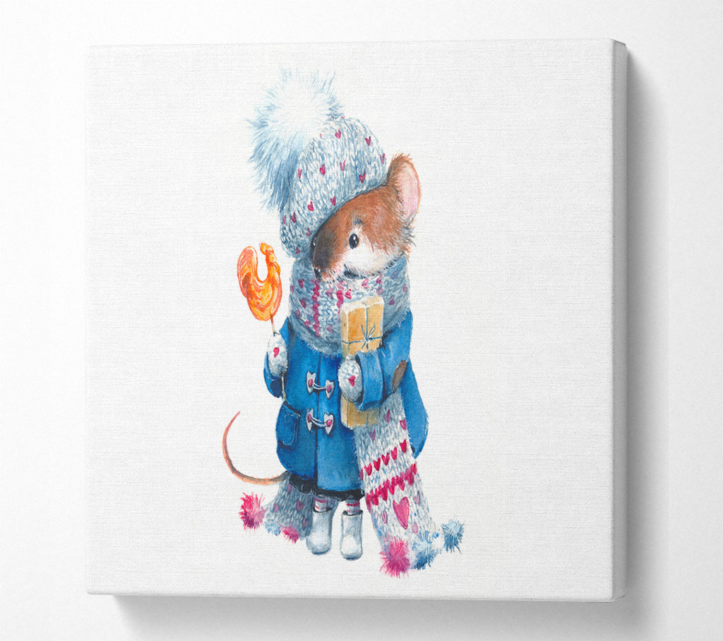 A Square Canvas Print Showing Watercolour Mouse Square Wall Art