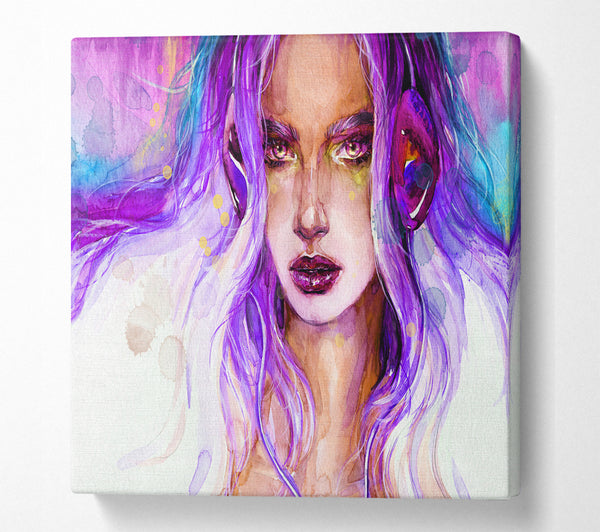 A Square Canvas Print Showing Lilac Woman Watercolour Square Wall Art