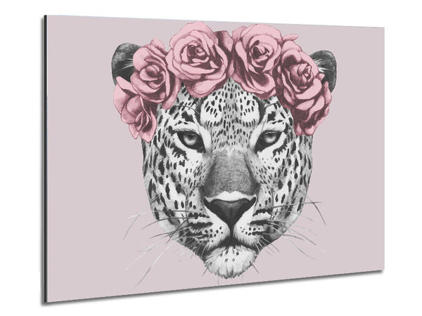 The Rose Head Leopard Metal Print