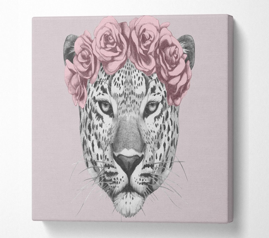 A Square Canvas Print Showing The Rose Head Leopard Square Wall Art