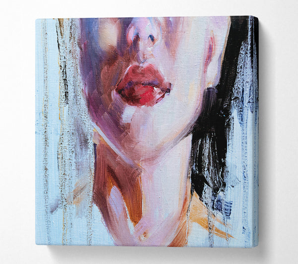 A Square Canvas Print Showing The Lips Of A Woman Square Wall Art