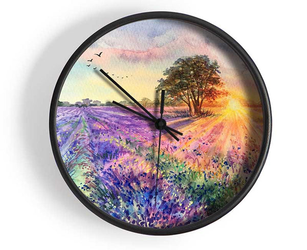 Lilac Fields Sunset Clock - Wallart-Direct UK