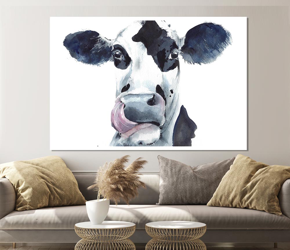 Cow Licking Print Poster Wall Art