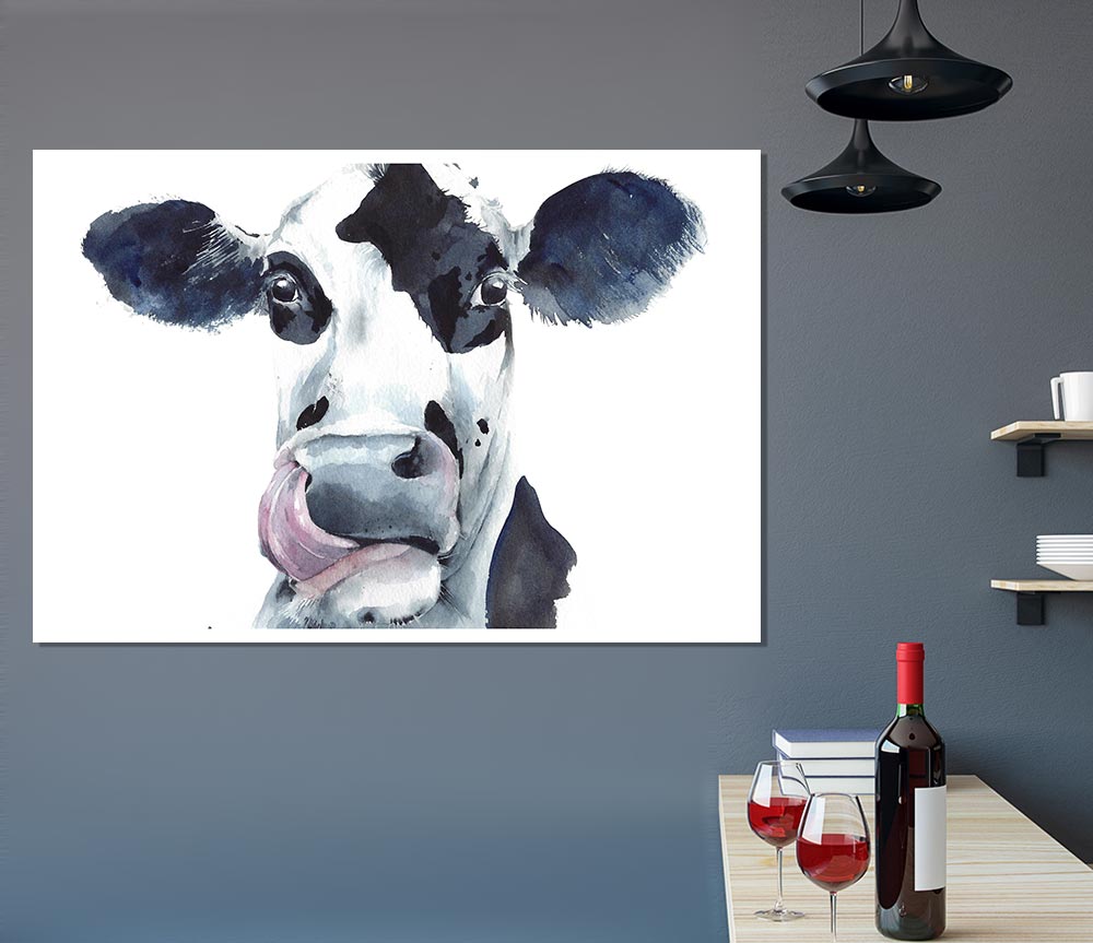 Cow Licking Print Poster Wall Art
