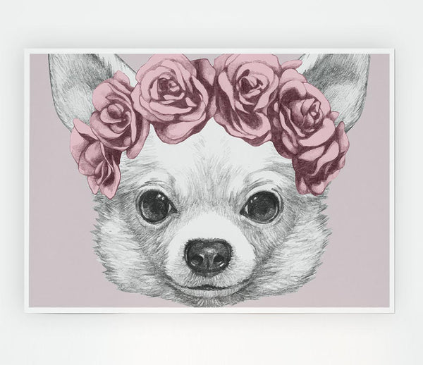 Flower Head Chihuahua Print Poster Wall Art