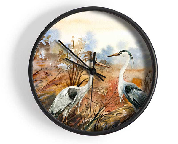 Herons In The Pond Clock - Wallart-Direct UK