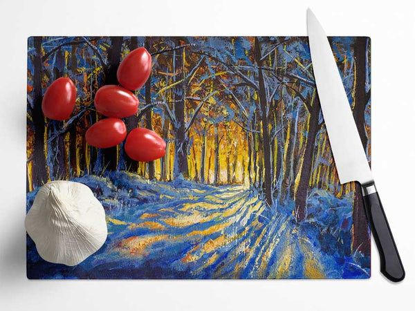 Snowy Winters Forest Glass Chopping Board