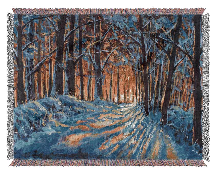 Snowy Winters Forest Woven Blanket