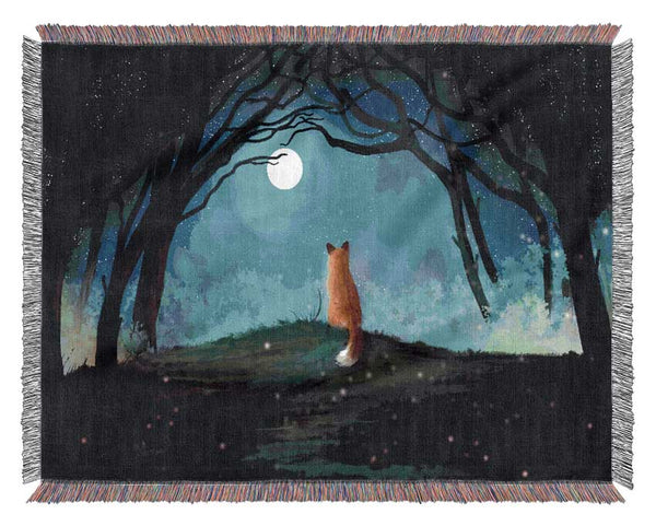 Fox Staring At The Moon Woven Blanket