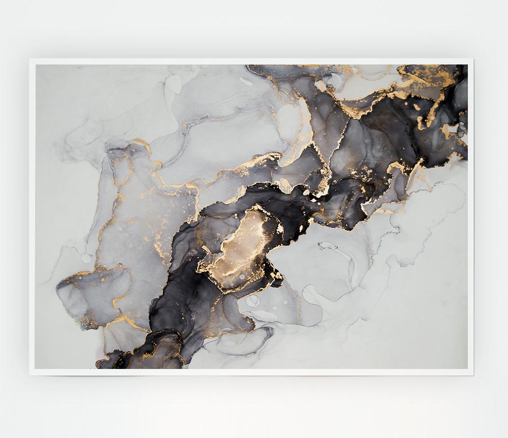 Grey And Gold Marble Print Poster Wall Art